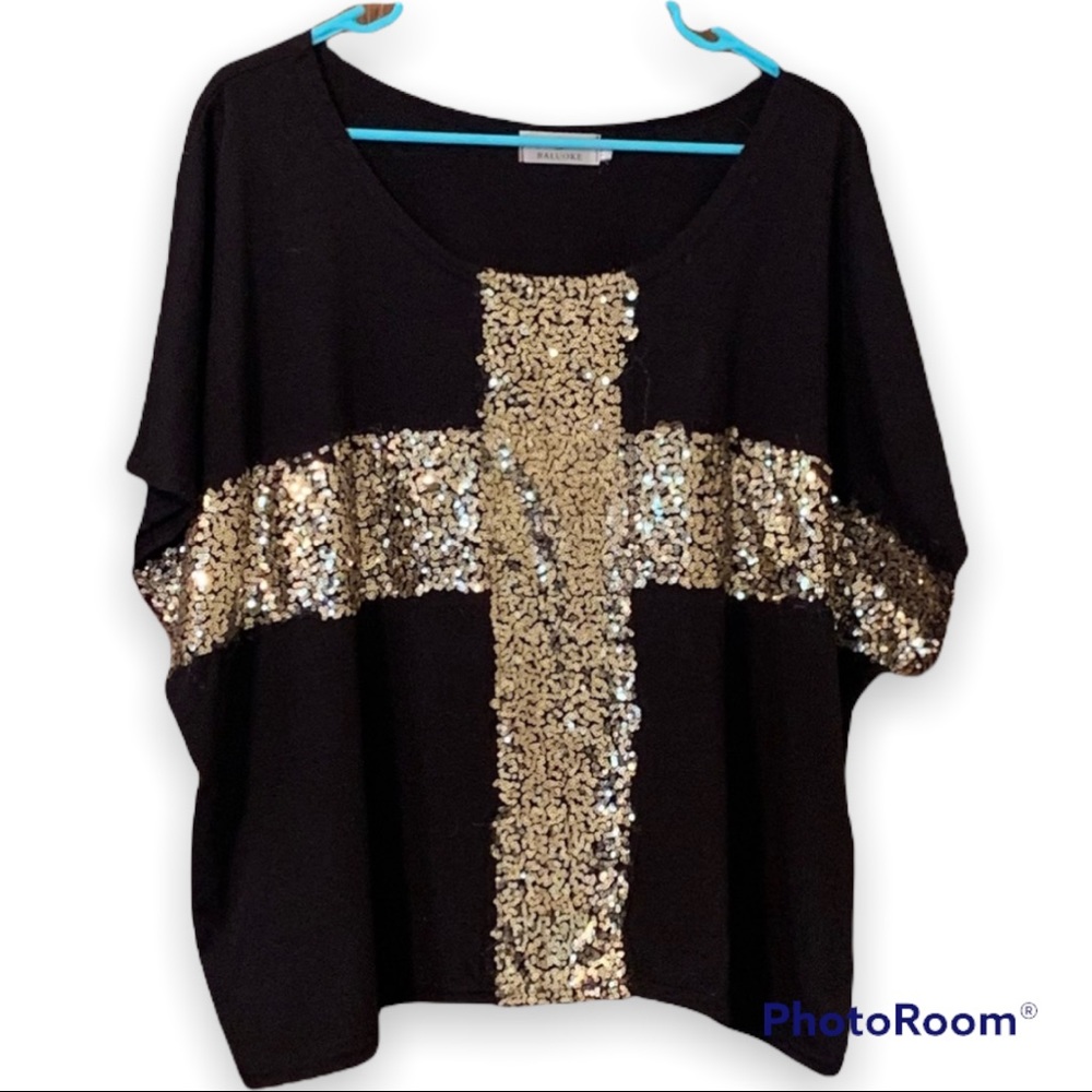 🖤✨Baluoke: batwing off-the-shoulder sequin top